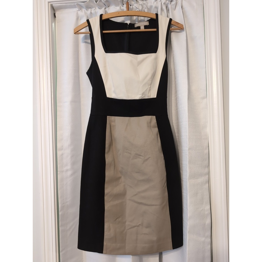 Y2K Banana Republic Size 0 Bodycon Sleeveless Dress Black Ivory